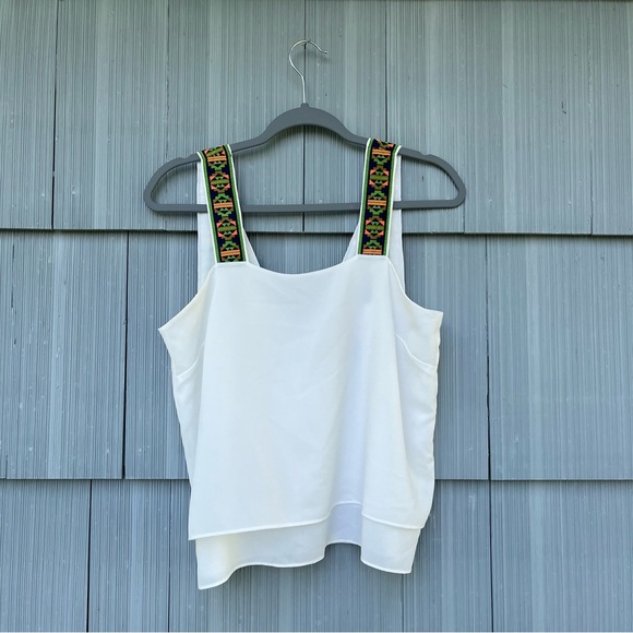 Altar'd State Boho White Double Layer Tank Top, Colorful Wide Cross Straps, MED - Picture 8 of 10